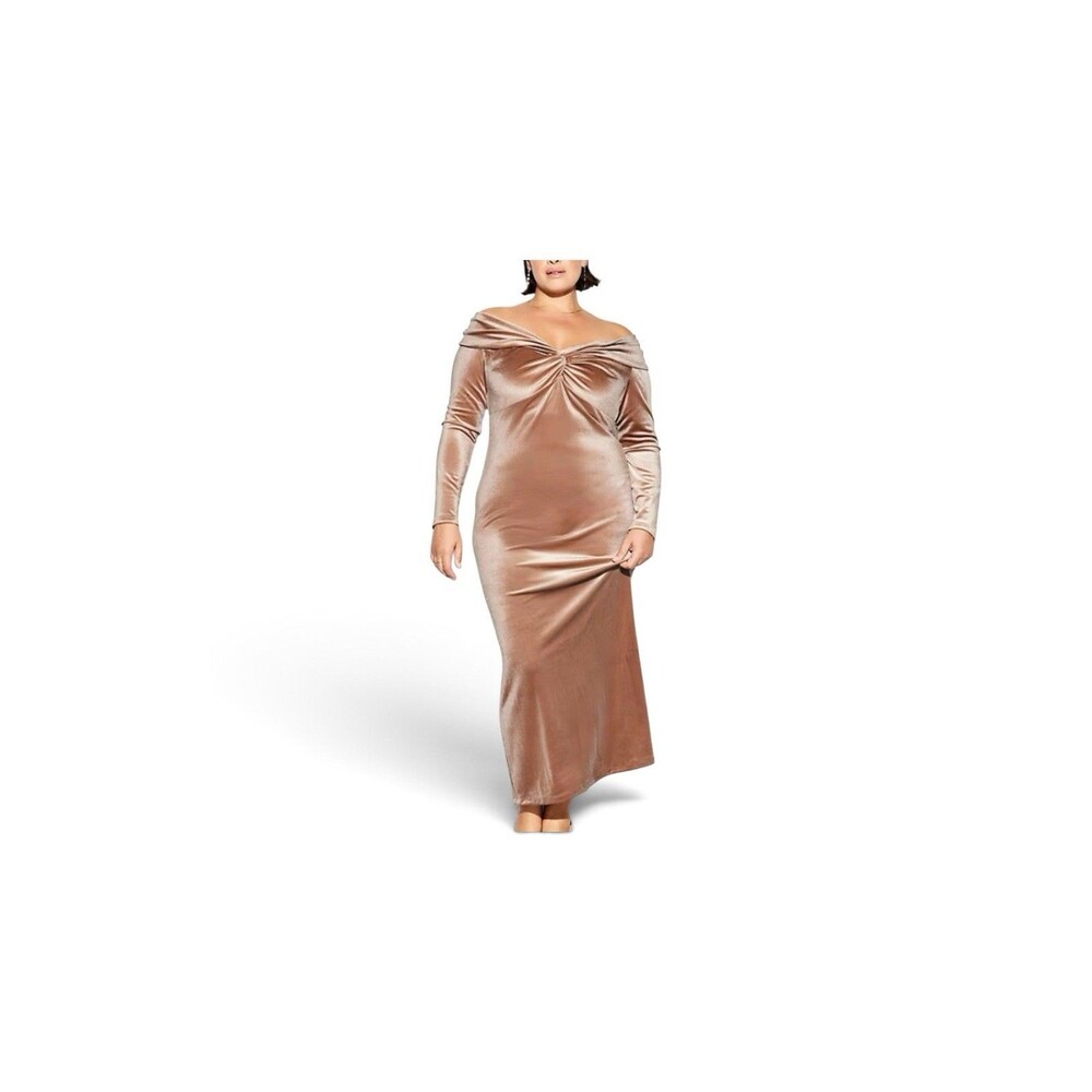 The Occasion by Old Navy Velvet Off-Shoulder Maxi Dress in Driftwood